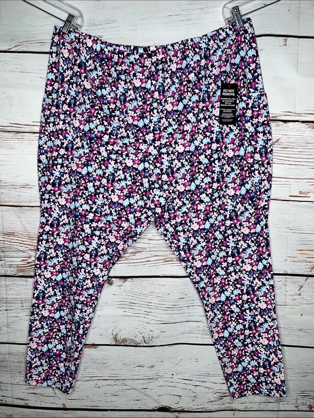Woman Within NWT 30/32 3X Floral Print Cotton Knit Pull On Leggings w/ Pockets